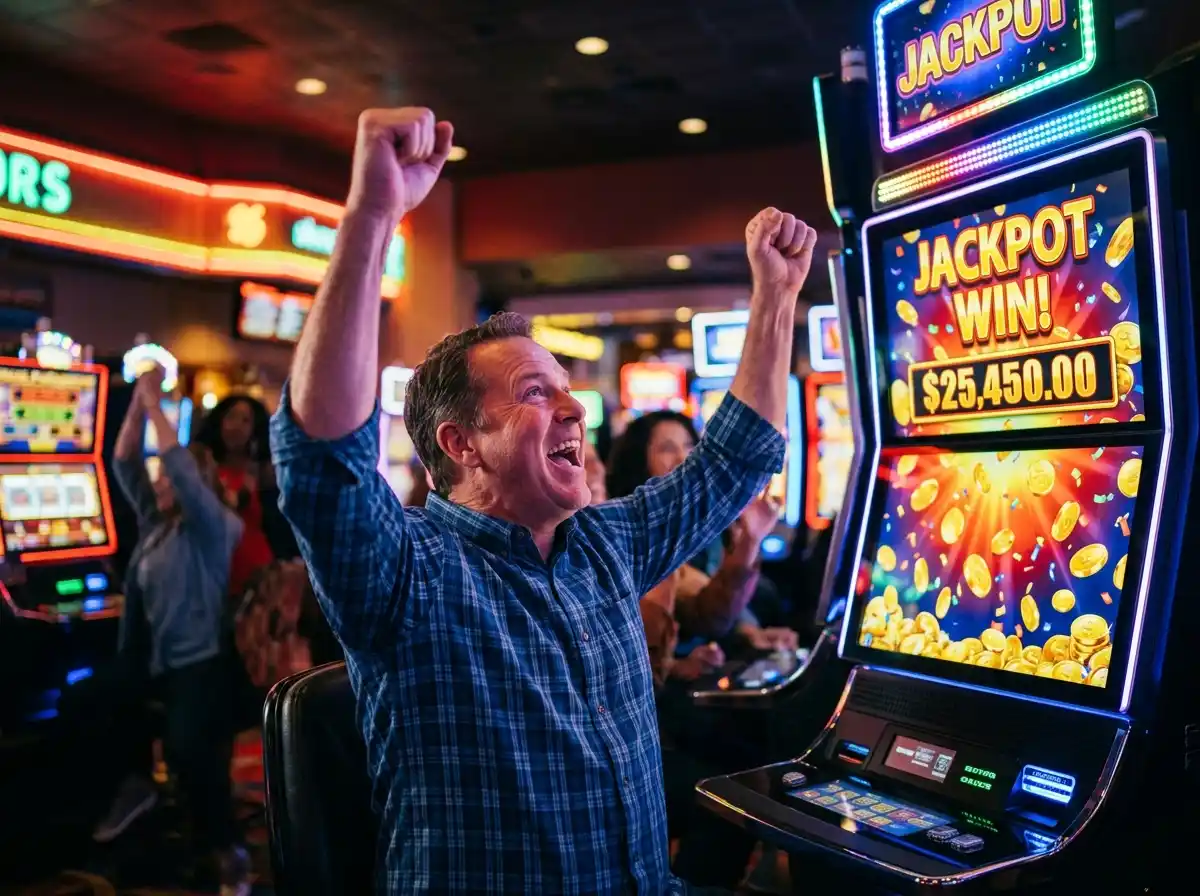 jili88ph net login - Man celebrating slot machine win